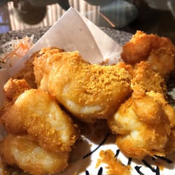 Secret Kitchen - Deep fried King prawns with spicy salt and salted duck egg yolks - awesome - huge local Australian shrimp with a perfect egg yolk batter