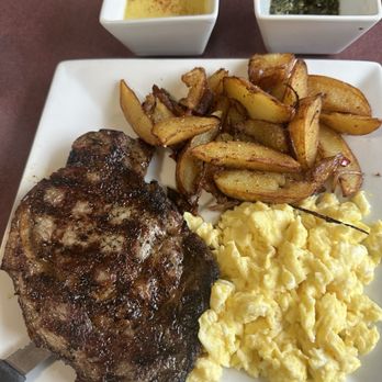 Joyful Cafe - Steak country potatoes and  scrambled eggs with chimichuri and hollandaise sauces. - Breakfast & Brunch Near Me - Klamath Falls, Oregon