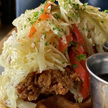 Prairie Sun Brewery - Chicken waffles and coleslaw - Breweries Near Me - Saskatoon, Saskatchewan