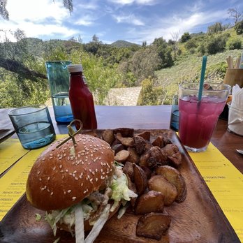 Cafe on 27 - Raspberry Lavender The Burger with Bravas Patatas - Breakfast & Brunch Near Me - Topanga, California Cafe on 27 - Raspberry Lavender The Burger with Bravas Patatas - Breakfast & Brunch Near Me - Topanga, California
