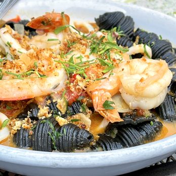 Barbuzzo - Conchigle Nero - squid ink pasta, shrimp, calamari, fennel soffritto, parsley, breadcrumbs - Mediterranean Near Me - Philadelphia, Pennsylvania Barbuzzo - Conchigle Nero - squid ink pasta, shrimp, calamari, fennel soffritto, parsley, breadcrumbs - Mediterranean Near Me - Philadelphia, Pennsylvania