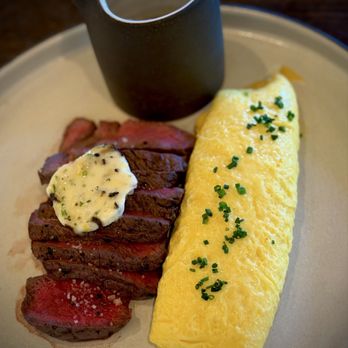 PYRO - Steak and eggs: 6 oz teres major, French omelet, compound truffle butter, pyro jus. Fantastic! - Desserts Near Me - Phoenix, Arizona