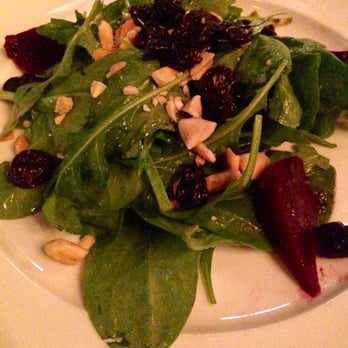 Parizade - Spinach arugula salad with beets, dried cherries, and almonds - Mediterranean Near Me - Durham, North Carolina Parizade - Spinach arugula salad with beets, dried cherries, and almonds - Mediterranean Near Me - Durham, North Carolina