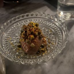 chocolate cremeux espelette, capers. Yes capers!!!