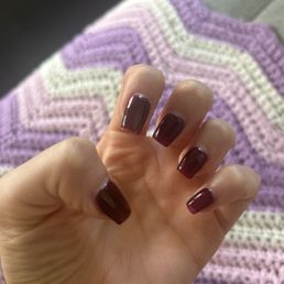 medium length coffin shape GelX full set manicure in the color Rosewood medium length coffin shape GelX full set manicure in the color Rosewood