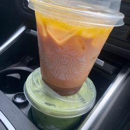 Iced Matcha and the new Oleato Iced shaken espresso with a press of extra virgin olive oil Iced Matcha and the new Oleato Iced shaken espresso with a press of extra virgin olive oil