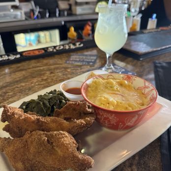 Papillon 25 - Catfish collard greens dinner with Mac and cheese - New American Near Me - South Orange, New Jersey Papillon 25 - Catfish collard greens dinner with Mac and cheese - New American Near Me - South Orange, New Jersey