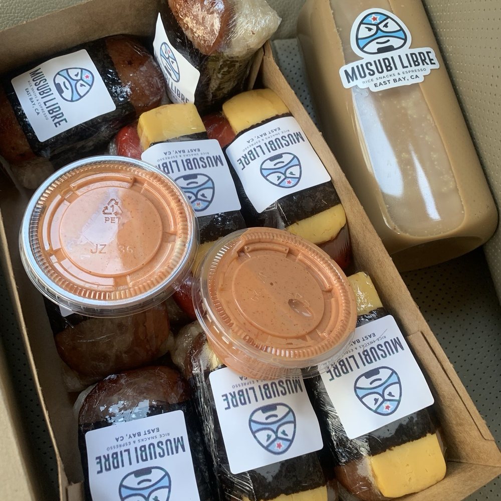 Variety of Musubis and kimchi sauce with their house made coffee. Must try! Variety of Musubis and kimchi sauce with their house made coffee. Must try!