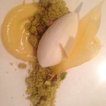 Uchi Austin - Lemon gelato with golden beet purée, pistachio crumble, white balsamic reduction - Sushi Bars Near Me - Austin, Texas
