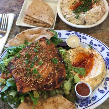 Jerusalem Organic Kitchen - Salmon plate with a side of babaganoush was - Middle Eastern Near Me - Berkeley, California