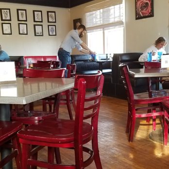 Cafe Strudel - Indoor dining from the view of the table close to the OJ machine - Breakfast & Brunch Near Me - Lexington, South Carolina