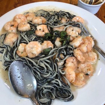 Fritto Misto - Garlic shrimp and black squid ink pasta - Italian Near Me - Hermosa Beach, California Fritto Misto - Garlic shrimp and black squid ink pasta - Italian Near Me - Hermosa Beach, California
