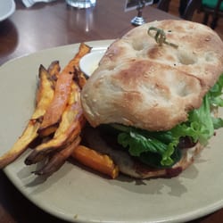 Kunara Organic Cafe - Beef burger and sweet potato chips.