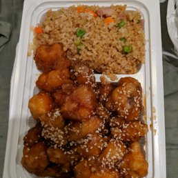 Sesame Chicken and ham fried rice dinner combo Sesame Chicken and ham fried rice dinner combo