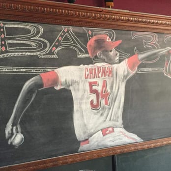 Bar 32 Cov KY - a chalk drawing of a baseball player throwing a ball - Gay Bars Near Me - Covington, Kentucky