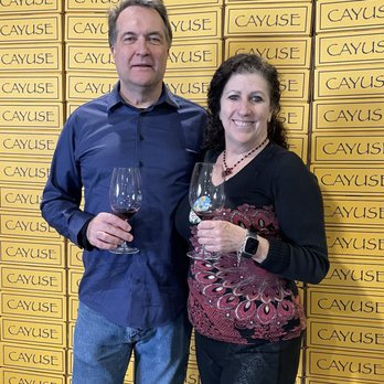 Cayuse Vineyards Production Studio - Me and Michael in front of a stack of Cayuse boxes - Wineries Near Me - Milton-Freewater, Oregon Cayuse Vineyards Production Studio - Me and Michael in front of a stack of Cayuse boxes - Wineries Near Me - Milton-Freewater, Oregon
