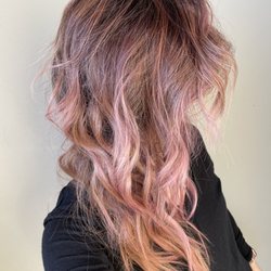 Salon Savage Dallas - Dark reddish brown balayage to rose gold ends!