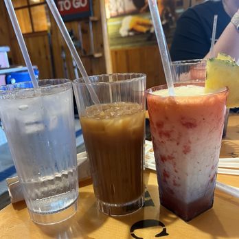 Bubba Gump Shrimp - My lineup of beverages. Water. Coffee and pina colada - Seafood Near Me - Anaheim, California Bubba Gump Shrimp - My lineup of beverages. Water. Coffee and pina colada - Seafood Near Me - Anaheim, California