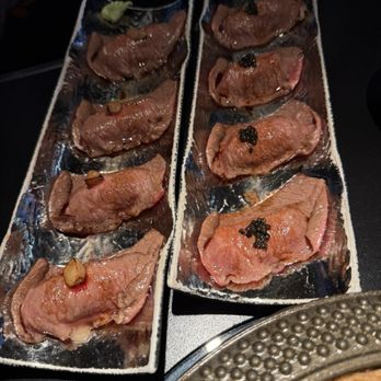 Yumiyaki - Fois gras A5 Wagyu nigiri on the left, caviar nigiri on the right - Hot Pot Near Me - Rowland Heights, California Yumiyaki - Fois gras A5 Wagyu nigiri on the left, caviar nigiri on the right - Hot Pot Near Me - Rowland Heights, California