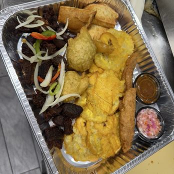 Dadou’s Haitian Restaurant - Fried Goat/Tassot Cabrit Fritay with Akra, Marinad, Sweet Potato, and extra Bunnan - Haitian Near Me - Middletown, New York Dadou’s Haitian Restaurant - Fried Goat/Tassot Cabrit Fritay with Akra, Marinad, Sweet Potato, and extra Bunnan - Haitian Near Me - Middletown, New York