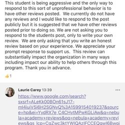 Nebula Academy - The CEO Asking others to write a review based off of my review.