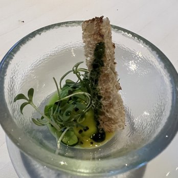 Restaurant Guy Savoy - Amuse-bouche:pea purée and egg yolk confit. - French Near Me - Las Vegas, Nevada Restaurant Guy Savoy - Amuse-bouche:pea purée and egg yolk confit. - French Near Me - Las Vegas, Nevada