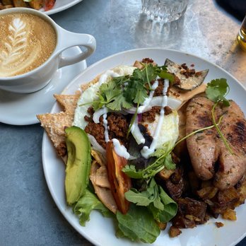 La Mo - Chilaquiles with a chicken sausage! - Breakfast & Brunch Near Me - Turlock, California La Mo - Chilaquiles with a chicken sausage! - Breakfast & Brunch Near Me - Turlock, California