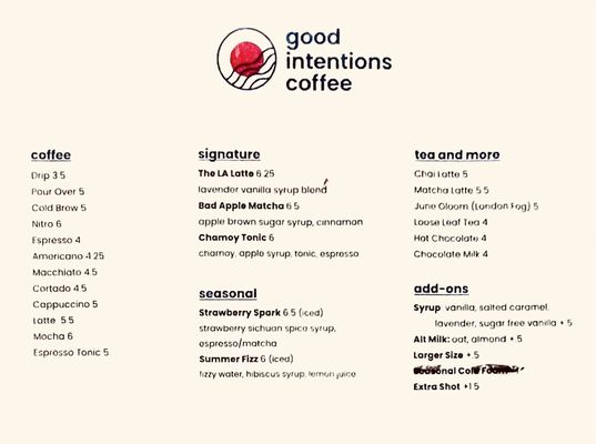 Menu photo 2 Good Intentions Coffee Los Angeles, CA Menu photo 2 Good Intentions Coffee Los Angeles, CA