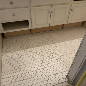 All Purpose Construction Services - The new tile floor installed and grouted. this style was also installed in a powder room on the other side of this bathroom. - General Contractors Near Me - San Jacinto, California All Purpose Construction Services - The new tile floor installed and grouted. this style was also installed in a powder room on the other side of this bathroom. - General Contractors Near Me - San Jacinto, California