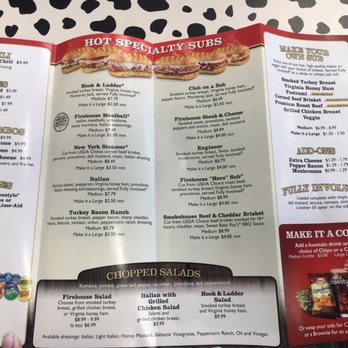 Firehouse Subs - This menu includes all of the hot specialty subs. - Sandwiches Near Me - Waldorf, Maryland