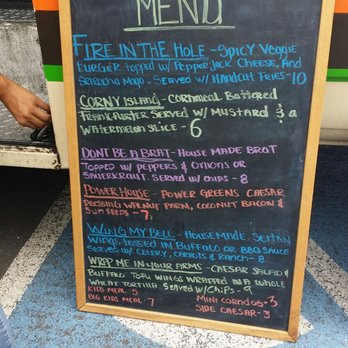 Vegan Van - Menu Board likely changes regularly, written with wit and whimsy but accurately describes the food they offer. - Vegan Near Me - Denver, Colorado Vegan Van - Menu Board likely changes regularly, written with wit and whimsy but accurately describes the food they offer. - Vegan Near Me - Denver, Colorado
