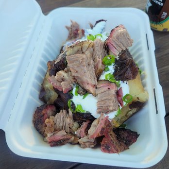 Black Market BBQ - Smoked 1lb baked potato with brisket - Smokehouse Near Me - Springfield, Oregon