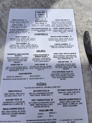 Menu photo 3 Malibu Farm Tiburon, CA