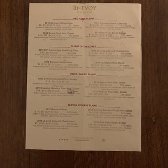 McEvoy Ranch - You can choose the flight from 4 choices that day - Wine Tasting Room Near Me - Petaluma, California