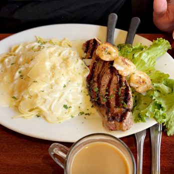 GoodFella's Cafe - The Godfather Pasta in Alfredo sauce, shrimp and a steak - Breakfast & Brunch Near Me - Corona, California GoodFella's Cafe - The Godfather Pasta in Alfredo sauce, shrimp and a steak - Breakfast & Brunch Near Me - Corona, California