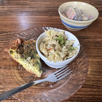 Mattie Jane's On Main - Spinach and sausage quiche with pasta salad! - Salad Near Me - Muskogee, Oklahoma Mattie Jane's On Main - Spinach and sausage quiche with pasta salad! - Salad Near Me - Muskogee, Oklahoma
