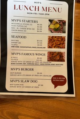 Menu photo 1 MVP's Sport Bar & Lounge Hampton, SC Menu photo 1 MVP's Sport Bar & Lounge Hampton, SC