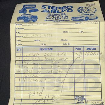 Stereo Blvd - receipts proof. - Car Stereo Installation Near Me - Santa Ana, California Stereo Blvd - receipts proof. - Car Stereo Installation Near Me - Santa Ana, California