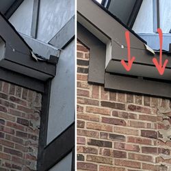 Richmond Exteriors - A board was falling off the house because it wasn't attached well. Pic on the left is from March 2022. Pic on the right is April 2022.