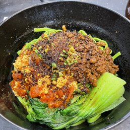 Noodle Feast - Spinach noodles with Egg and tomato sauce and minced pork. - food, spinach, noodle dish, spinach noodles, vegetables, noodles - Chinese Near Me - Edmonton, Alberta