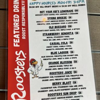 Roosters - Drink Menu - Chicken Wings Near Me - Clarksville, Indiana