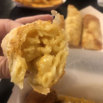 Broaddus Burgers - Inside of mac n cheese egg rolls-so good - Burgers Near Me - Lafayette, Louisiana Broaddus Burgers - Inside of mac n cheese egg rolls-so good - Burgers Near Me - Lafayette, Louisiana