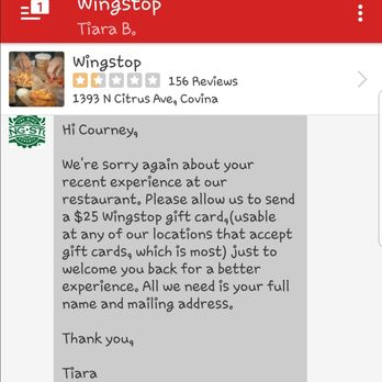 Wingstop - From 2 months ago, after my first review. Turns out Tiara is a liar. This location should be shut down. - Chicken Wings Near Me - Covina, California Wingstop - From 2 months ago, after my first review. Turns out Tiara is a liar. This location should be shut down. - Chicken Wings Near Me - Covina, California
