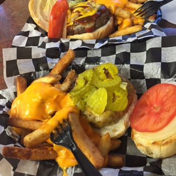 The Burger Shack - The top one is the shack-burger. The bottom is the bungalow burger. - Burgers Near Me - Whitehall, Pennsylvania The Burger Shack - The top one is the shack-burger. The bottom is the bungalow burger. - Burgers Near Me - Whitehall, Pennsylvania