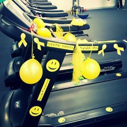 Jetts Camberwell - Yellow ribbons on the cardio equipment. Image credit: Jetts Camberwell