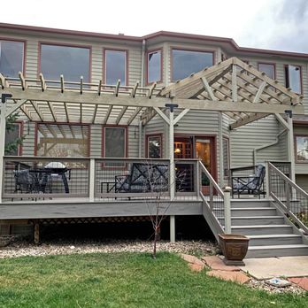 Squareroot Construction - Composite deck with gabled pergola cover - Decks & Railing Near Me - Longmont, Colorado Squareroot Construction - Composite deck with gabled pergola cover - Decks & Railing Near Me - Longmont, Colorado