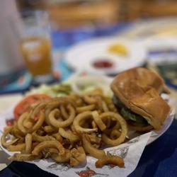 Hooters King of Prussia - Burger and curly fries.