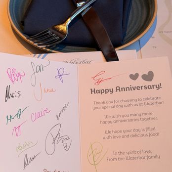Waterbar - A beautiful card from the very wonderful staff at the Waterbar as we celebrated our 30 years anniversary. - Seafood Near Me - San Francisco, California Waterbar - A beautiful card from the very wonderful staff at the Waterbar as we celebrated our 30 years anniversary. - Seafood Near Me - San Francisco, California