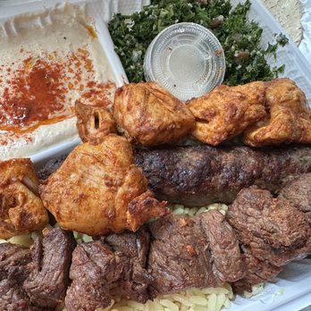 Sahara Middle Eastern Cuisine - Combination plate: $22 Steak, chicken, and Lula Kabob (lamb & beef), rice, hummus, & taboule - Middle Eastern Near Me - Pasadena, California Sahara Middle Eastern Cuisine - Combination plate: $22 Steak, chicken, and Lula Kabob (lamb & beef), rice, hummus, & taboule - Middle Eastern Near Me - Pasadena, California