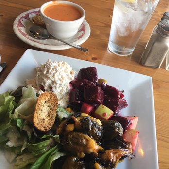 Cafe 1217 - Lemon basil chicken salad,beet & apple salad, Brussels sprouts!! Yummmmm Bowl of tomato soup. - New American Near Me - Hot Springs, Arkansas